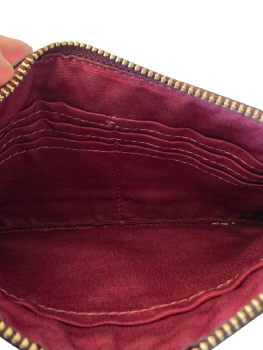 Coach Oxblood Pebbled Leather Wristlet Wallet Clutch Zip Pouch Burgundy Red - Picture 7 of 15